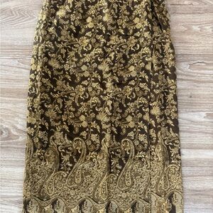Sag Harbor Brown & Gold Paisley Jacquard Pencil Skirt